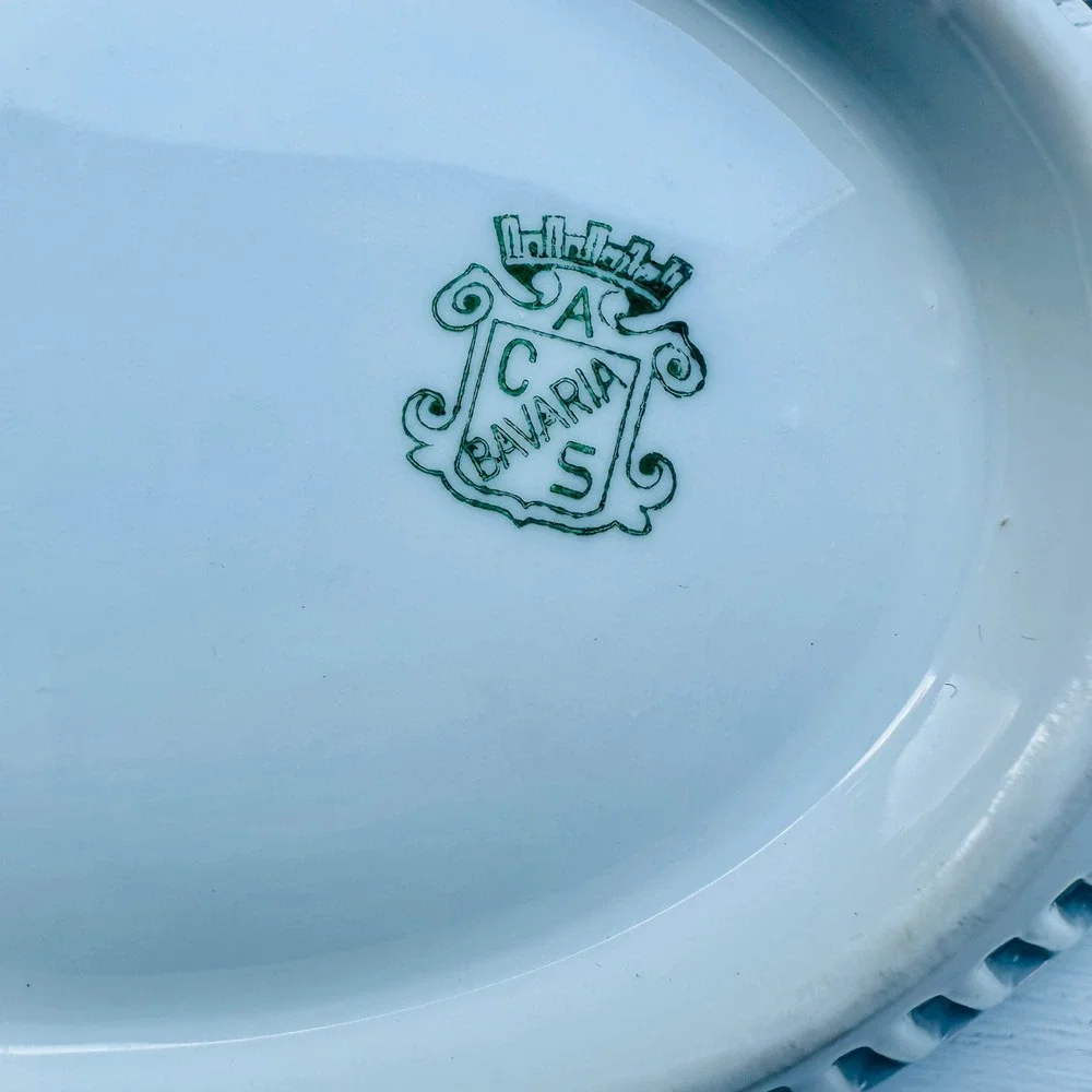Vintage Carl Schumann Bavaria Reticulated Porcelain Oval Handled Dish c. 1900